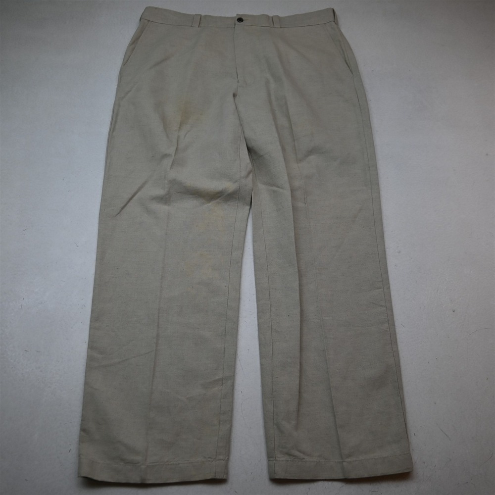 Vtg Y2K 2000s 38x30 Oatmeal Heather Beige Linen Relaxed Flat Front Mens Pants
